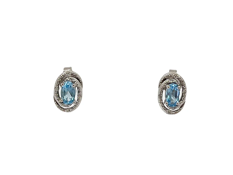 925 Sterling Silver Blue Topaz & Diamond Halo Stud Earrings