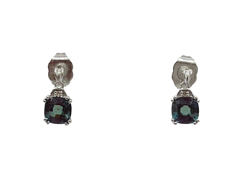 10K White Gold 6mm Cushion Cut Created Alexandrite and 0.01cttw Diamond Earrings
