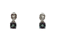 10K White Gold 6mm Cushion Cut Created Alexandrite and 0.01cttw Diamond Earrings