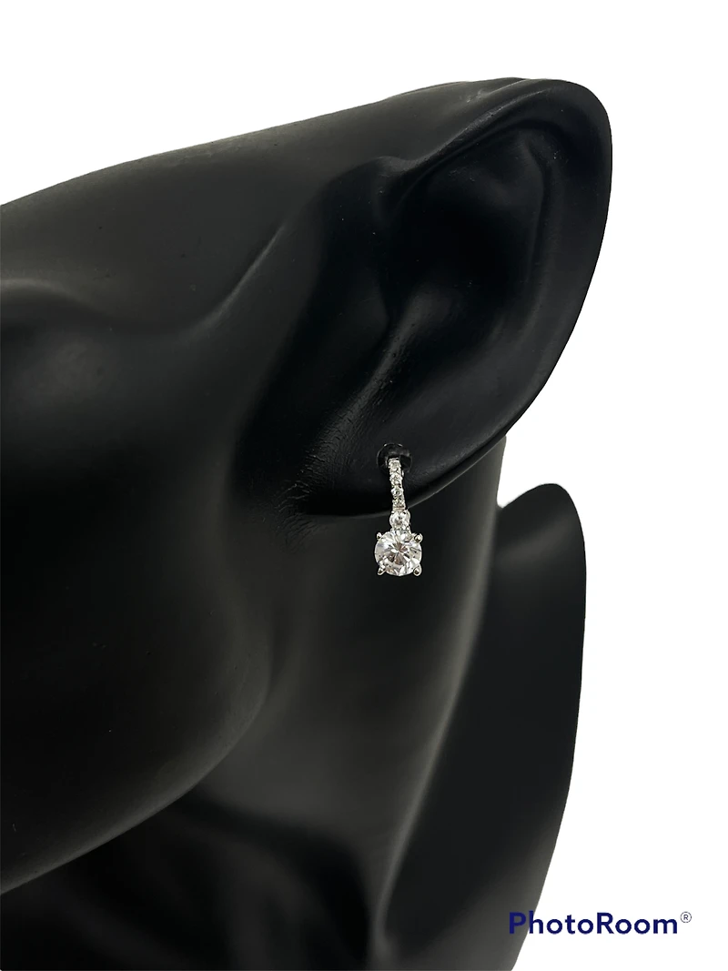 925 Sterling Silver 5.5mm Cubic Zirconia Earrings - 14.5mm x 5.5mm