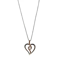 10K Rose Gold and Sterling Silver 0.12cttw Canadian Diamond Heart Necklace, 18"