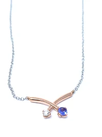 14K White & Rose Gold 0.12cttw Genuine Tanzanite and 0.05cttw Diamond Pendant, 18"