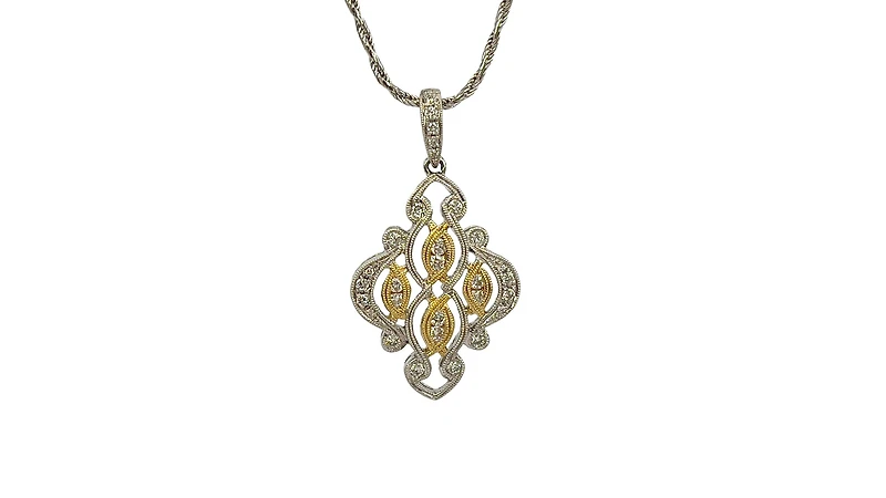 14K White & Yellow Gold 0.49cttw Diamond Pendant, 18"