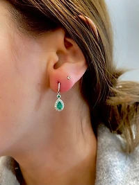 10K White Gold Genuine Emerald & Diamond Earrings