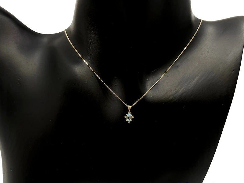 10K Yellow Gold 0.22cttw Aquamarine and 0.03cttw Diamond Pendant, 18"