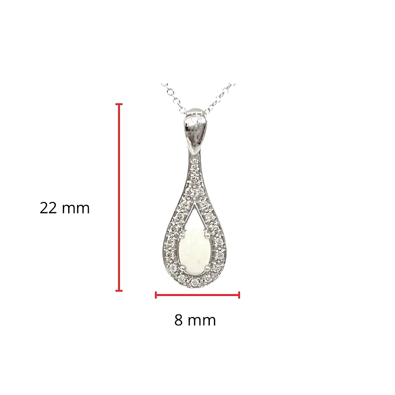 10K White Gold 6x4mm Oval Cut White Opal and 0.095cttw Diamond Pendant - 18 Inches