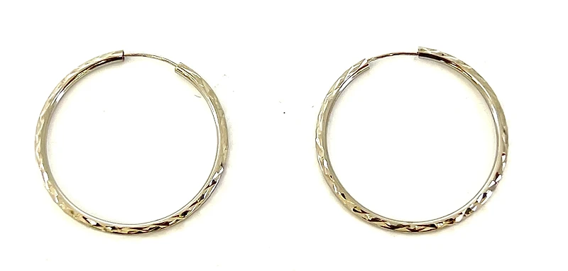 10K White Gold 35mm Sleeper/Keeper/Hoop Earrings