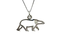 10K White Gold 0.067cttw Canadian Diamond Polar Bear Pendant, 18"