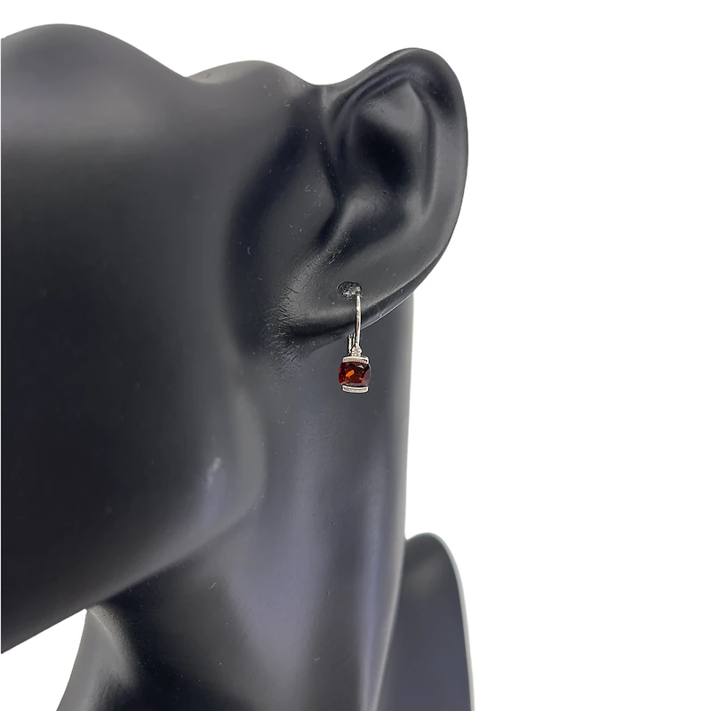 10K White Gold 1.35cttw Genuine Garnet and 0.01cttw Lever Back Earring