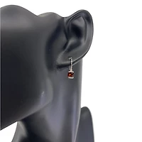 10K White Gold 1.35cttw Genuine Garnet and 0.01cttw Lever Back Earring