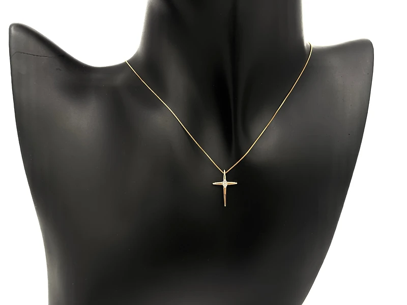 10K Yellow Gold 0.015cttw Diamond Cross Pendant