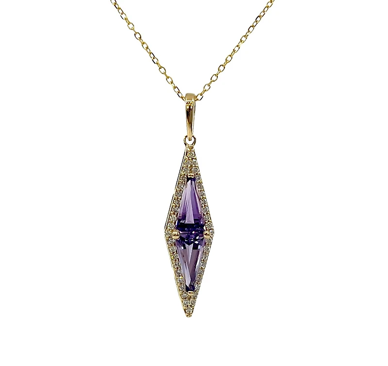 14K Yellow Gold 0.92cttw Amethyst and 0.20cttw Diamond Necklace - 18 Inches