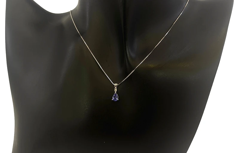 10K White Gold Genuine Tanzanite & Diamond Pendant - 18"