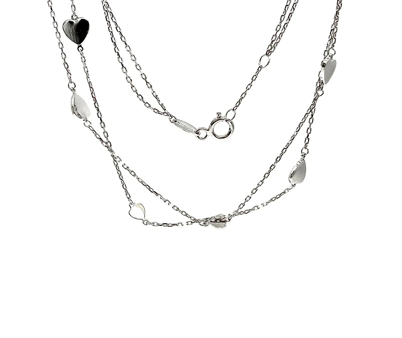 10K White Gold Hearts Double Link Anklet with 0.5 Inch Adjuster - 10 Inches