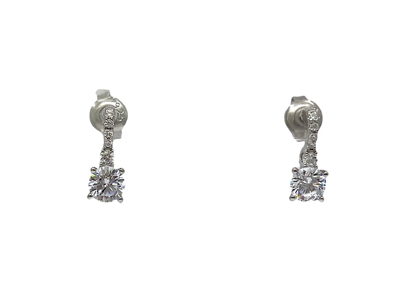 925 Sterling Silver 5.5mm Cubic Zirconia Earrings - 14.5mm x 5.5mm