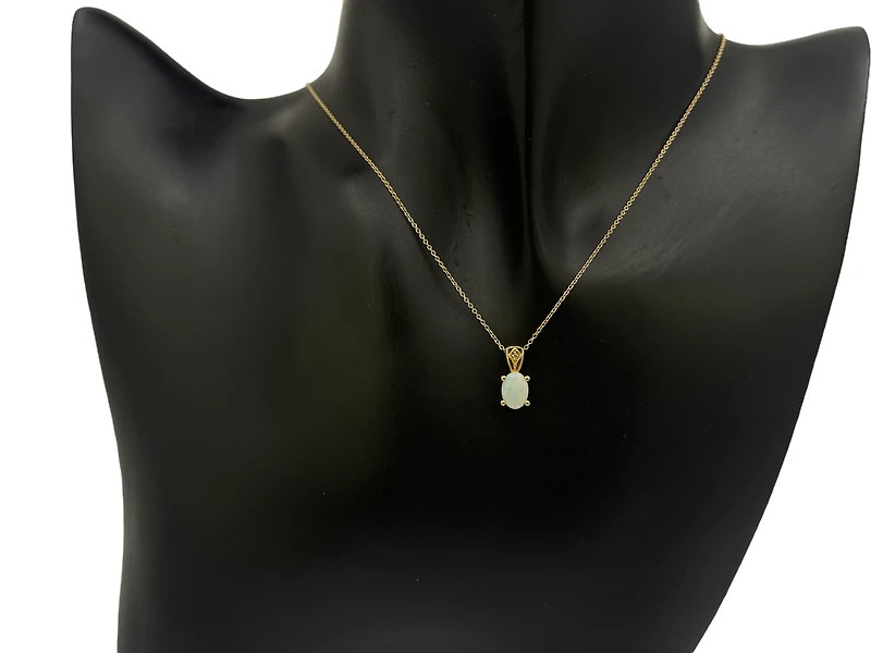 10K Yellow Gold Opal and Diamond Pendant, 18"
