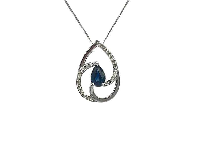 10K White Gold 0.60cttw Genuine Sapphire & 0.10cttw Diamond Pendant, 18"