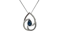 10K White Gold 0.60cttw Genuine Sapphire & 0.10cttw Diamond Pendant, 18"