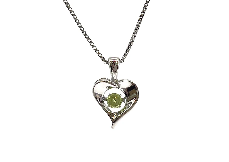 Sterling Silver 0.12cttw Peridot 3mm Pulse Pendant, 18" Box Chain