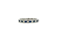 10K White Gold 0.40cttw Sapphire and 0.28cttw Diamond Princess Cut Channel Set Ring - Size 7