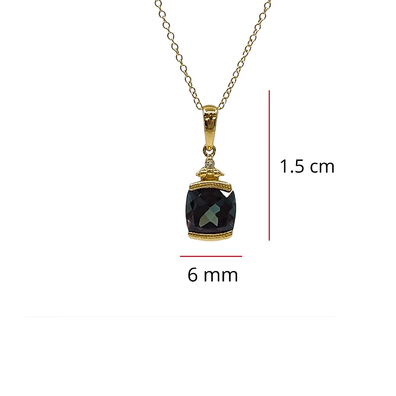 10K Yellow Gold 1.00cttw Created Alexandrite and 0.01cttw Diamond Necklace, 18"