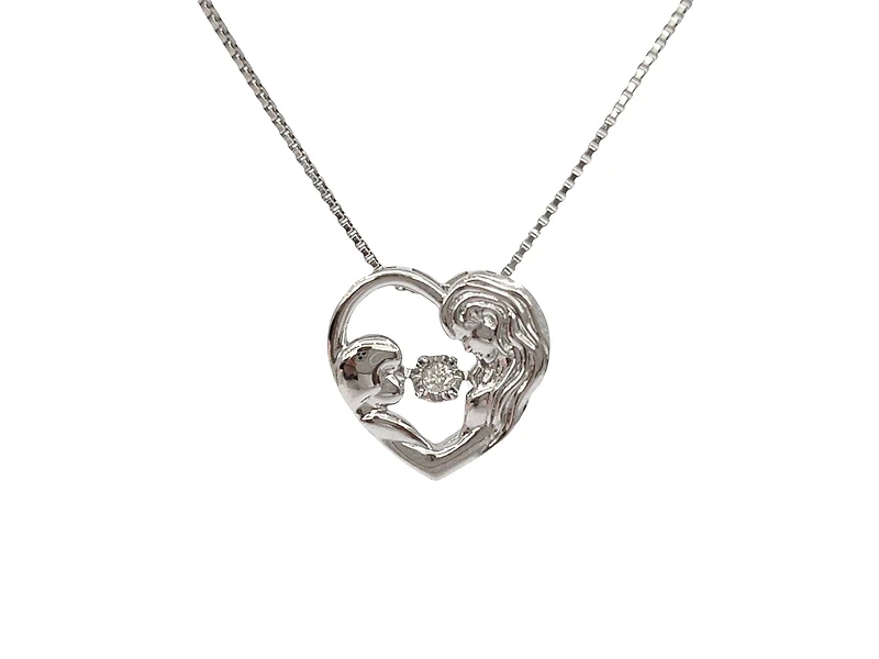 Sterling Silver 0.03cttw Diamond Mom Pendant, 18"