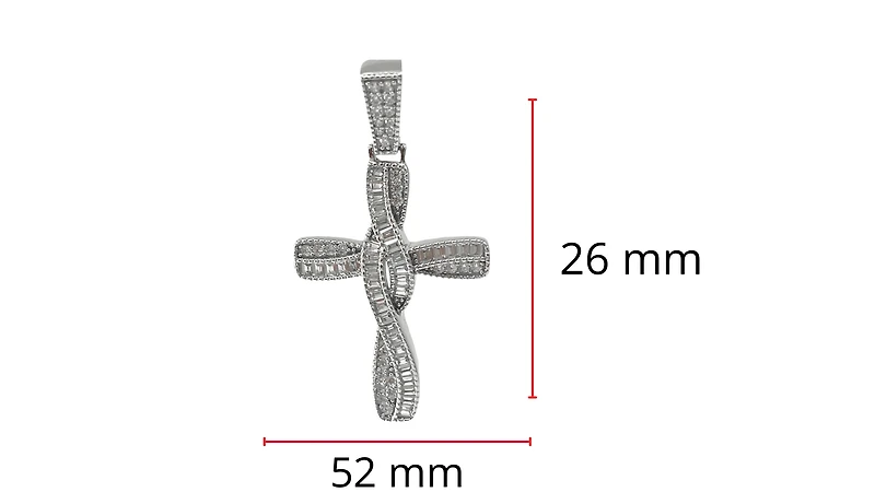 925 Sterling Silver Rhodium Plated Hip Hop Baguettes Cubic Zirconia Cross Pendant - 46mm x 25mm