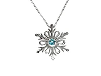925 Sterling Silver 3.5mm Blue Topaz and 0.018cttw Diamond Snowflake Pulse Pendant - 18"