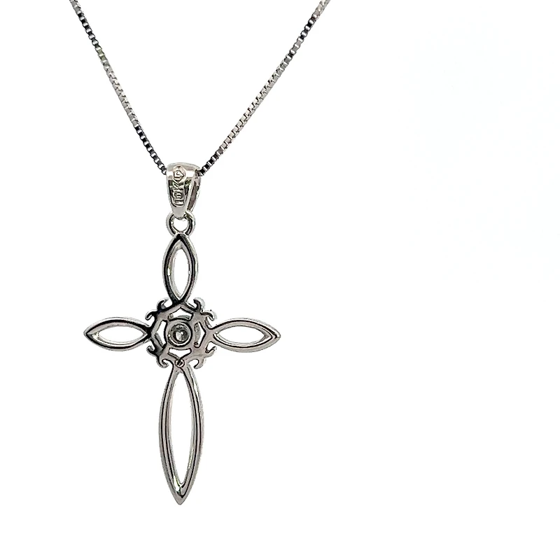 10K White Gold 0.05cttw Diamond Cross Necklace, 18"