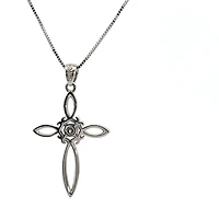 10K White Gold 0.05cttw Diamond Cross Necklace, 18"