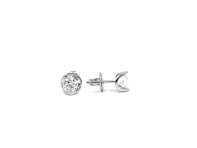 14K White Gold 0.20cttw Canadian Diamond Mezza Luna Earrings with Screw Backs
