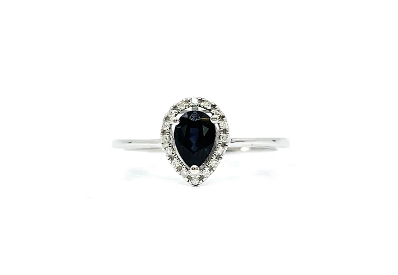10K White Gold 0.60cttw Genuine Pear Shaped Sapphire and 0.16cttw Diamond Ring