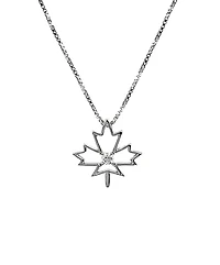 Sterling Silver Canadian Diamond Maple Leaf Pendant, 18"