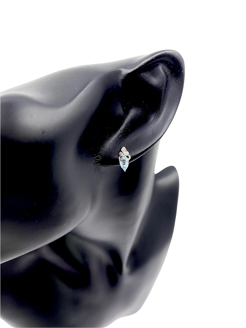 10K White Gold 6x4mm Pear Cut Swiss Blue Topaz and 0.03cttw Diamond Earrings