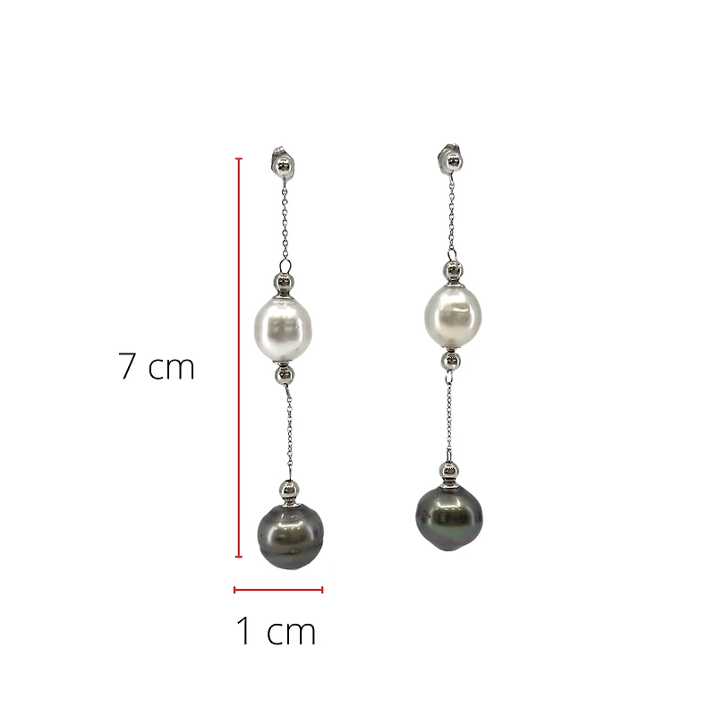 14K Gold South Sea and Tahitian Pearl Earrings with Butterfly Backs