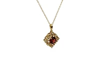 10K Yellow Gold 5mm Round Cut Garnet and 0.09cttw Diamond Pendant - 18 inches