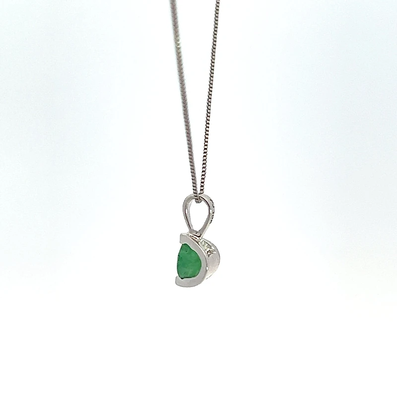 10K White Gold Emerald Pendant, 18"