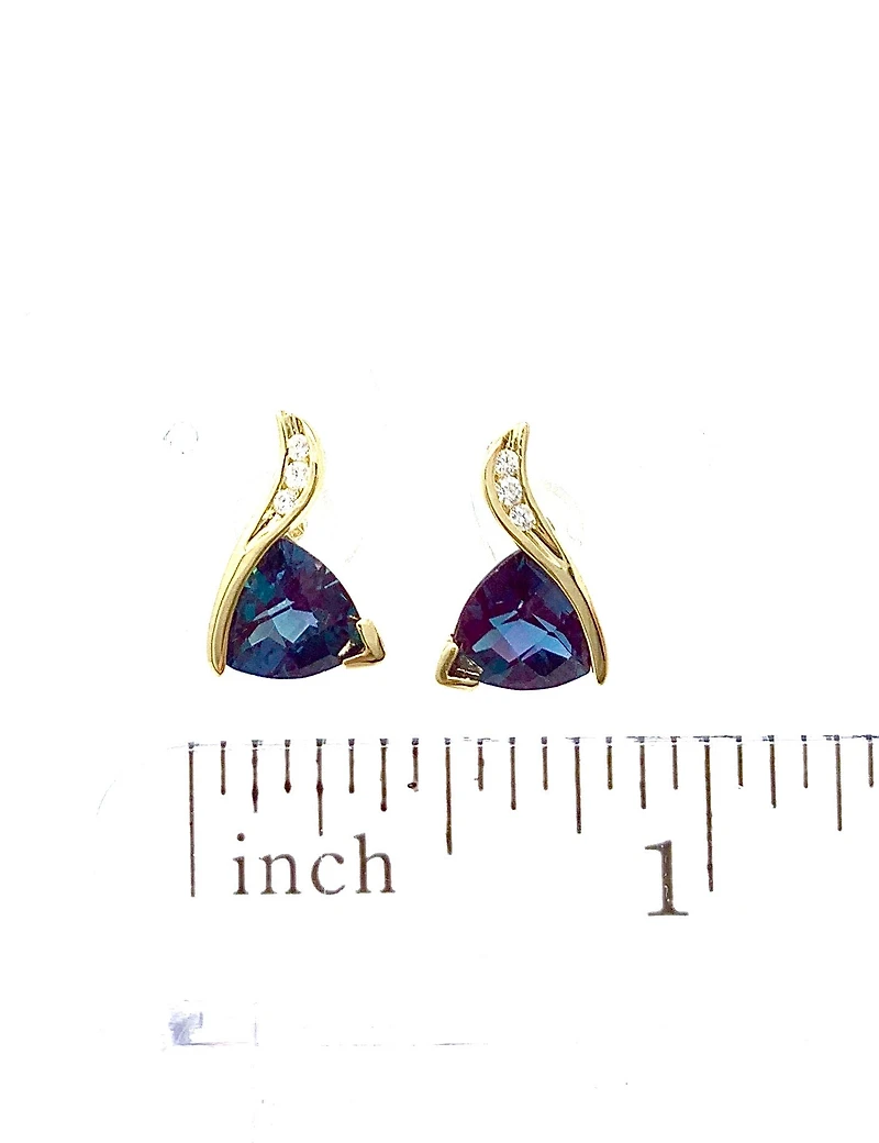 10K Yellow Gold Created Alexandrite & 0.06cttw Diamond Earrings