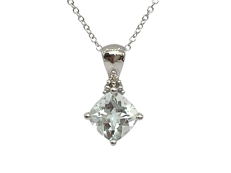 10K Gold 6.0mm Cushion Cut Aquamarine & 0.008cttw Diamond Pendant