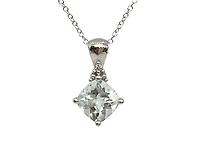 10K Gold 6.0mm Cushion Cut Aquamarine & 0.008cttw Diamond Pendant