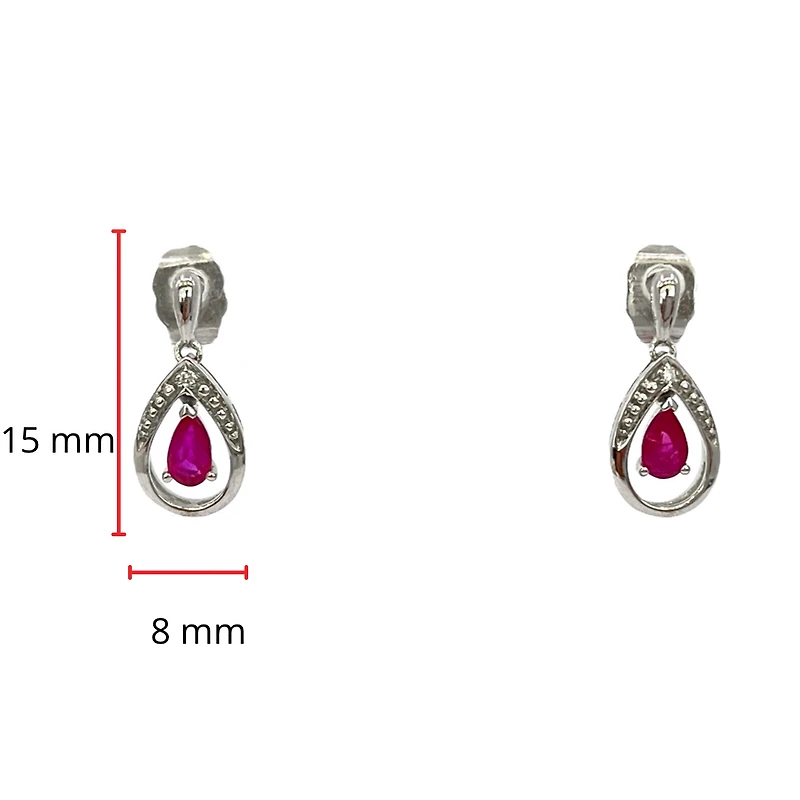 10K White Gold 0.01cttw Diamond & Pear Shape Ruby Earrings