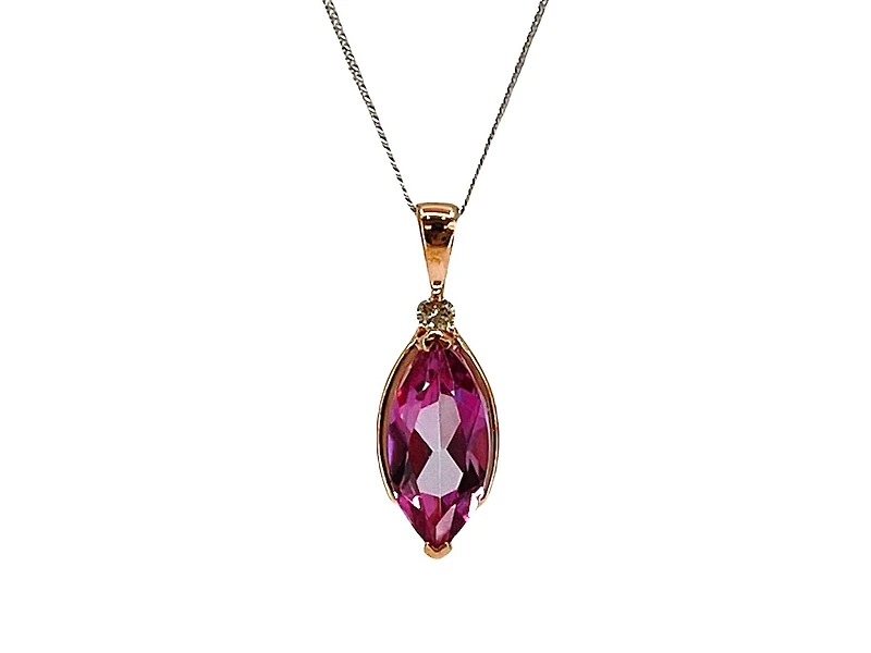 10K Rose Gold 1.33cttw Genuine Pink Topaz and 0.03cttw Diamond Necklace, 18"