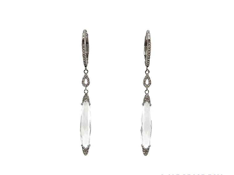 14K White Gold 4.03cttw White Topaz and 0.12cttw Diamond Dangle Earrings