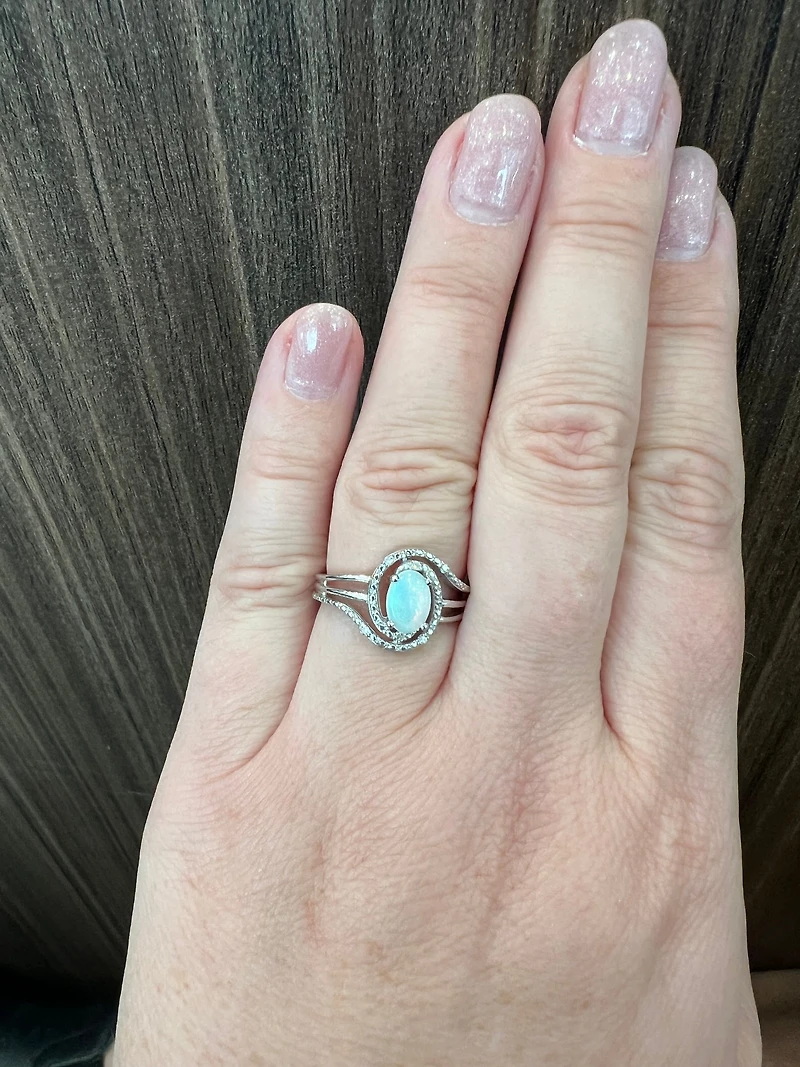 925 Sterling Silver Opal & Diamond Ring - 4.5