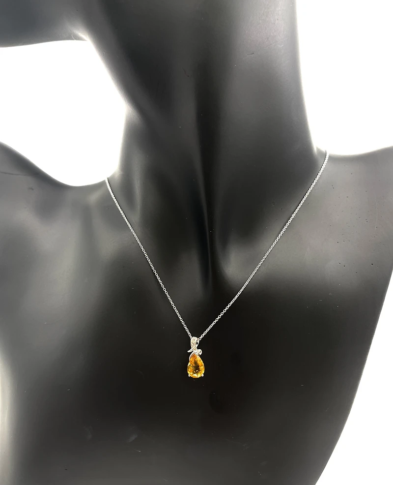 10K White Gold 8 x 6mm Citrine and 0.022cttw Diamond Pendant