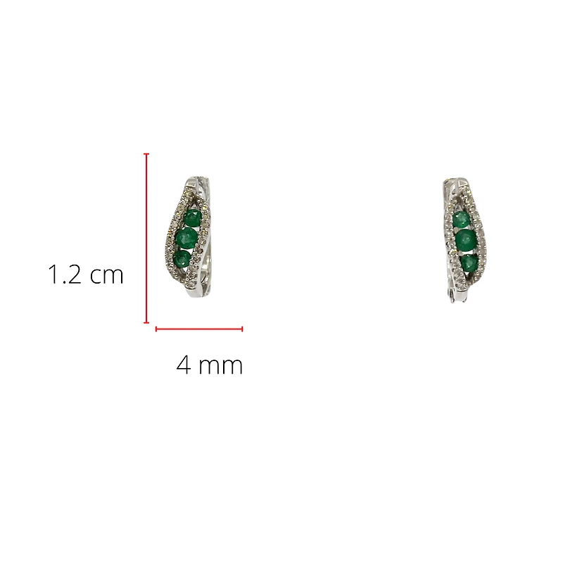 10K White Gold 0.20cttw Genuine Emerald & 0.12cttw Diamond Earring