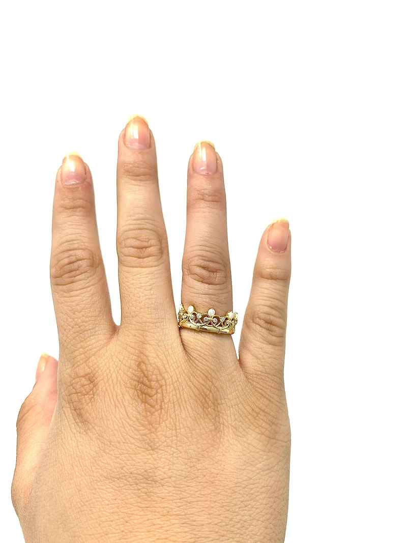 10K Yellow Gold 0.25cttw Genuine Opal & 0.22cttw Diamond Crown Ring - / 4.5