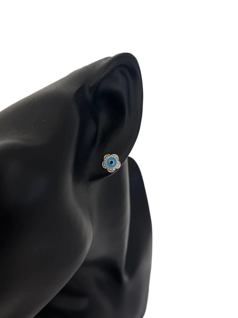 10K White Gold Blue Enamel and Diamond Earrings