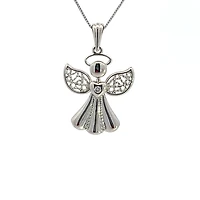 10K White Gold 0.015 cttw  Diamond  Angel Pendant, 18"