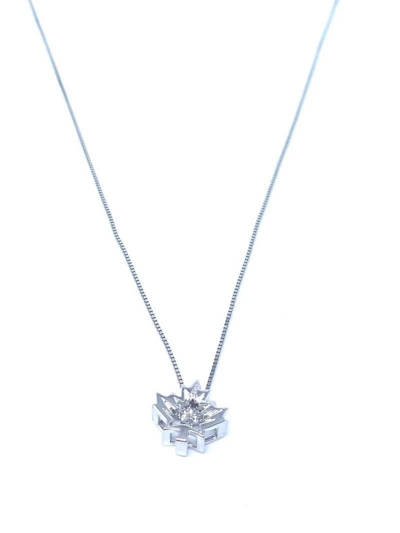 10K White Gold 0.04 Canadian Diamond Maple Leaf Pendant